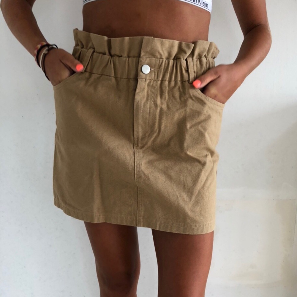 Khaki paperbag waist mini skirt